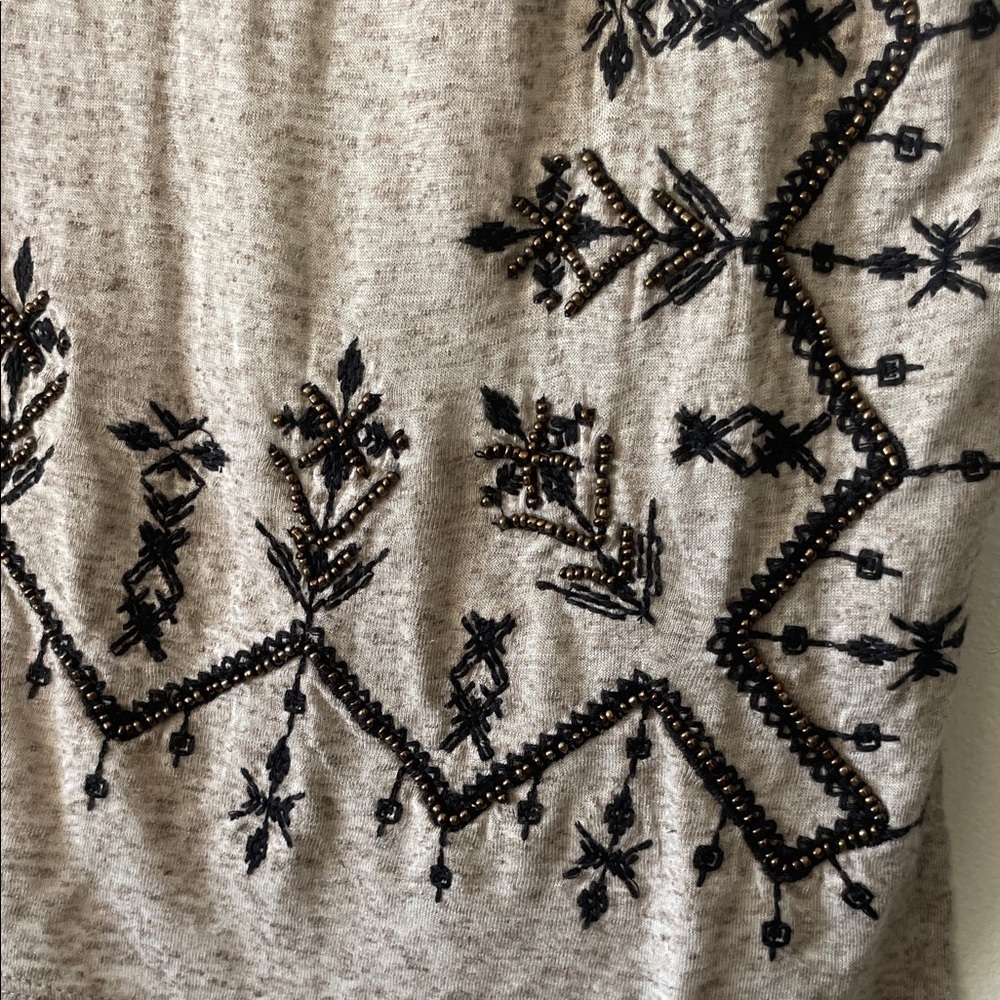 Lucky Brand|Boho Chic Embroidered tunic top w/ beading|oatmeal/black| Large| EUC - Picture 10 of 14
